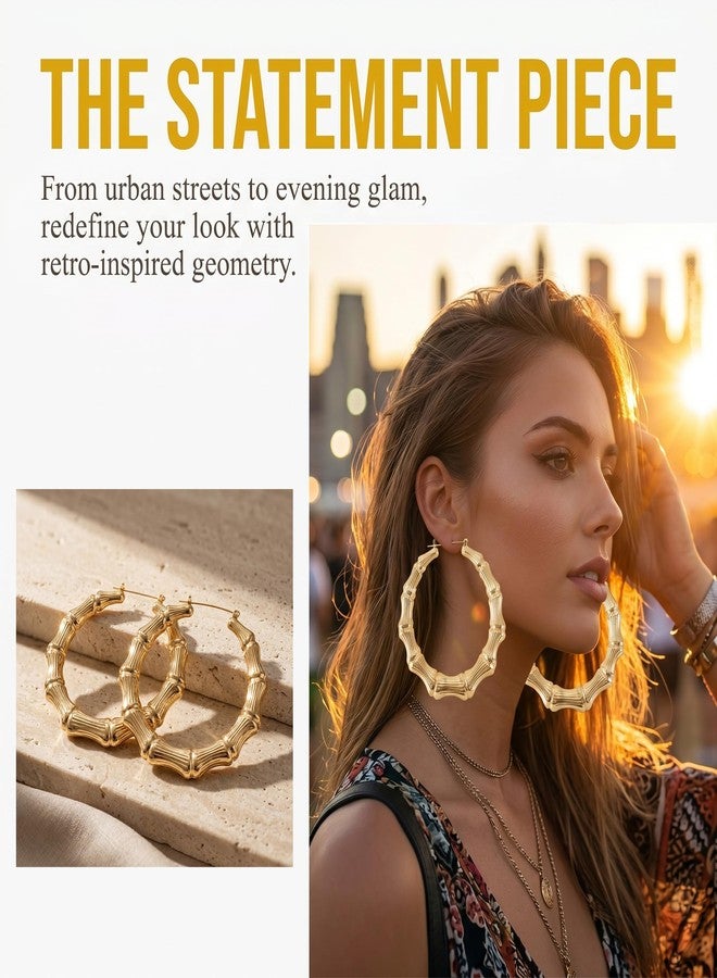 STSTR 2 Pairs Large Bamboo Earrings for Women, 2 Styles, Gold - Image 4