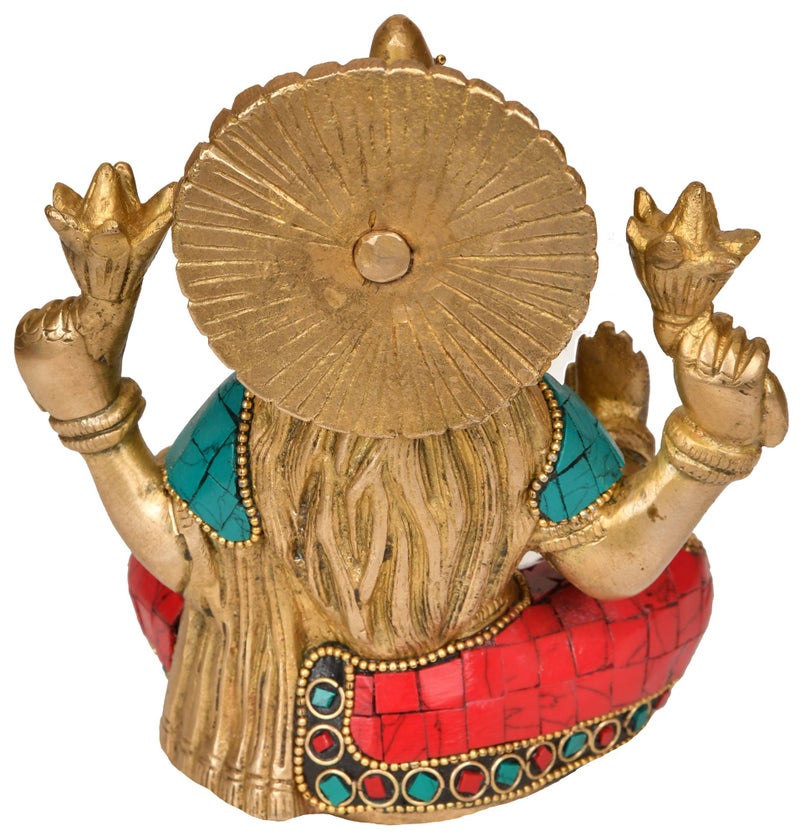 Aone India Brass Four-Armed Goddess Lakshmi Idol (6 Inch, Multicolour) - Image 2