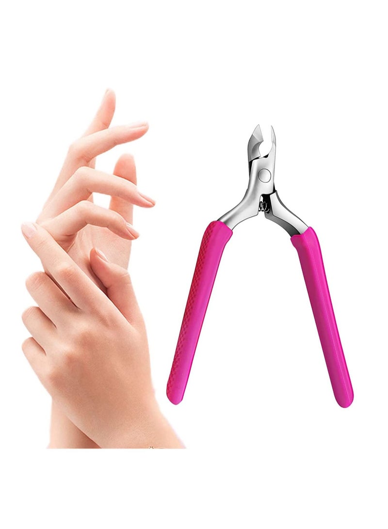 SYOSI Professional Cuticle Trimmer Remover Tools, Nonslip Silicone Handle Stainless Steel Alicates Para Manicura Profesional for Dry Skin Rose - Image 1