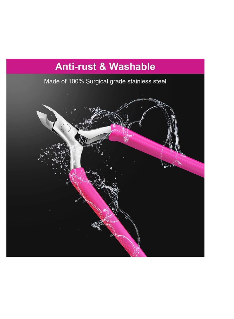 SYOSI Professional Cuticle Trimmer Remover Tools, Nonslip Silicone Handle Stainless Steel Alicates Para Manicura Profesional for Dry Skin Rose - Image 3