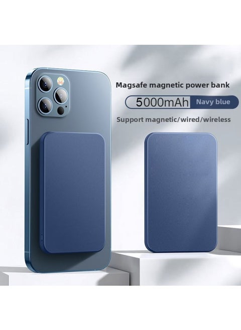 Magsafe Magnetic Suction Wireless Mobile Power Charging Treasure For Iphone15 Applicable For Iphone11 External Battery X-Color:Blue-Power Supply Capacity:5000 MA Magnetic Ring