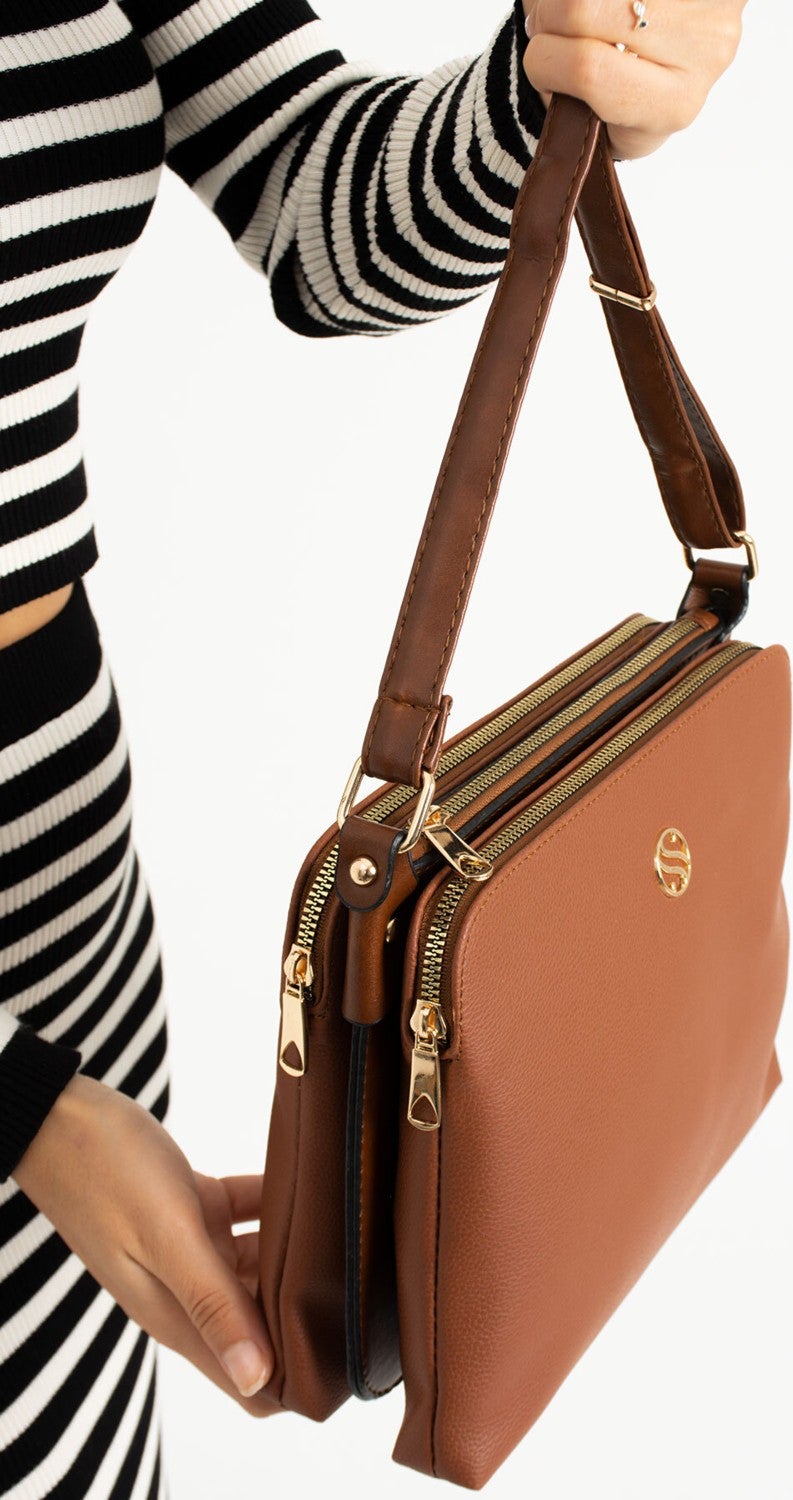 Sanmorris Women's Faux Leather Adjustable Cross Strap Shoulder Bag with 4 Compartments and Metal Zipper  - Image 3