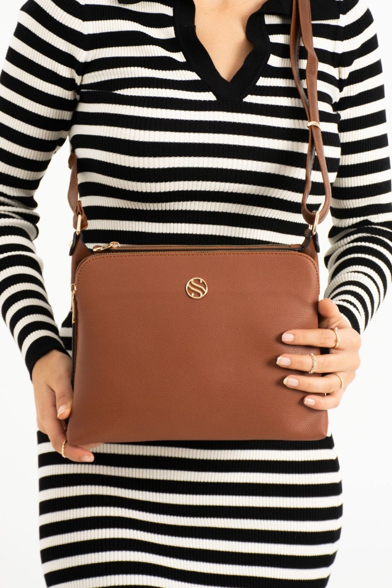 Sanmorris Women's Faux Leather Adjustable Cross Strap Shoulder Bag with 4 Compartments and Metal Zipper  - Image 2