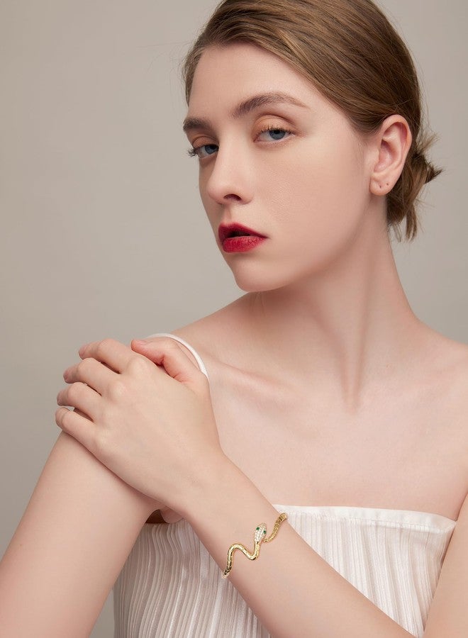 WOSTU Snake Open Cuff Bracelet Gold Adjustable Serpent Cubic Zircon Eyes Wrist Bangle Bracelets for Women Protective Animal Gothic Jewelry - Image 3