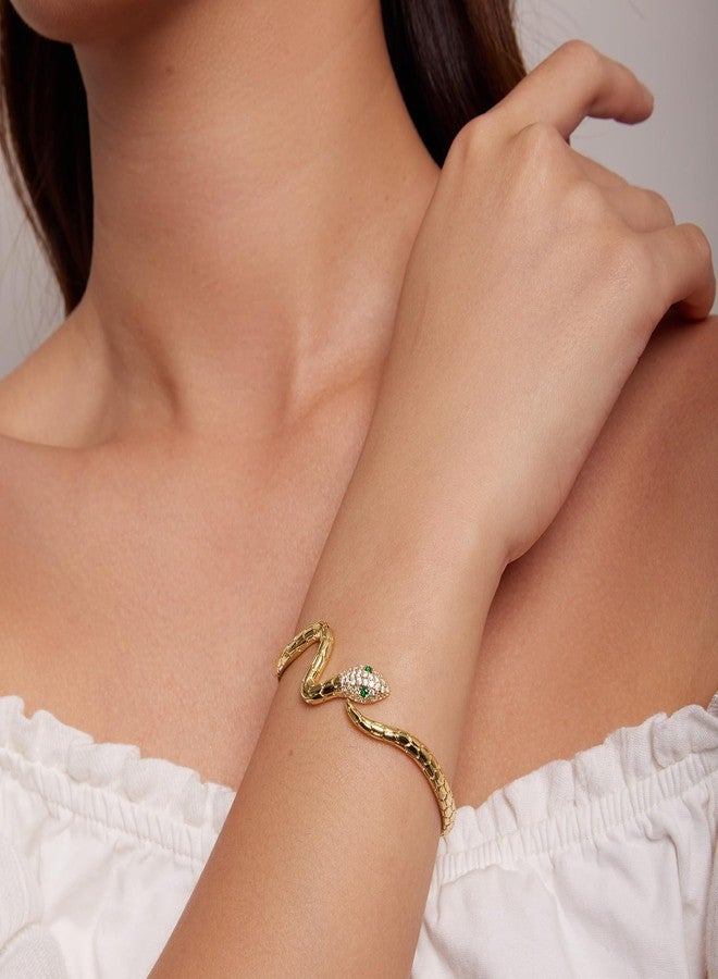 WOSTU Snake Open Cuff Bracelet Gold Adjustable Serpent Cubic Zircon Eyes Wrist Bangle Bracelets for Women Protective Animal Gothic Jewelry - Image 2