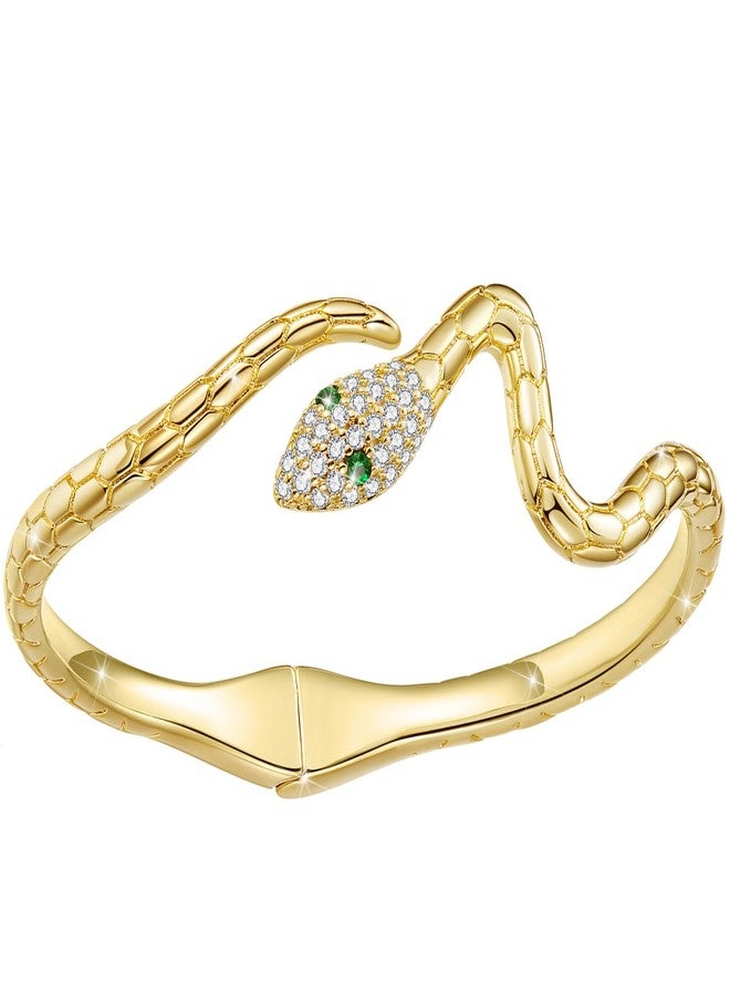 WOSTU Snake Open Cuff Bracelet Gold Adjustable Serpent Cubic Zircon Eyes Wrist Bangle Bracelets for Women Protective Animal Gothic Jewelry - Image 1