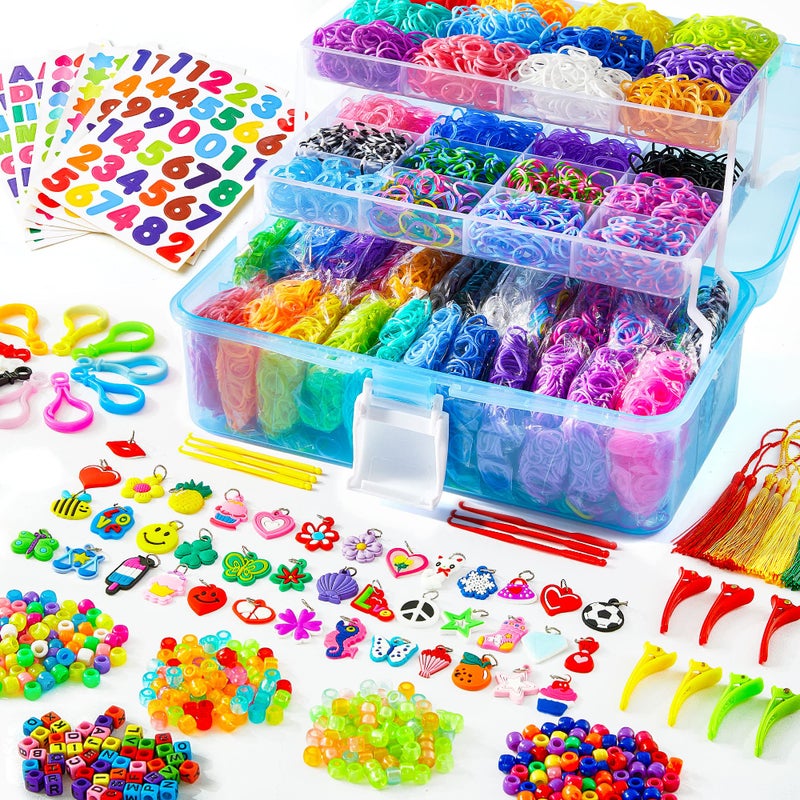 INSCRAFT 17500 Rubber Loom Bands with 3 Layer Blue Container 28 Colors 600 SClips 352 Beads 40 Cartoon Pendant Bracelet Making Refill Kit for Kids - Image 2