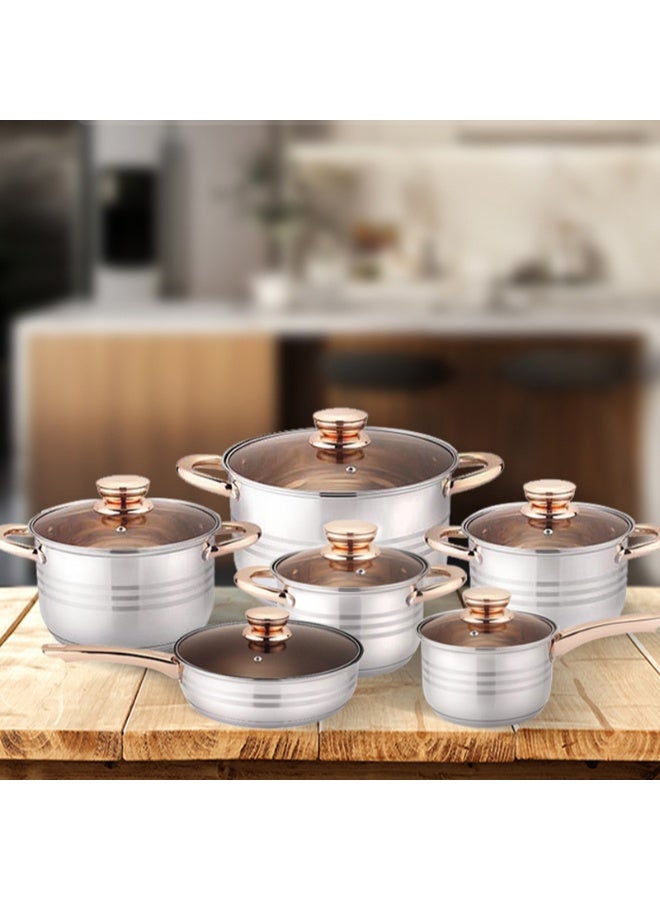 Olympia Stainless Steel 12-Piece Cookware Set - Casserole, Saucepan, Fry Pan Heavy Duty With Stainless Steel Handle Gas, Stovetops Compatible - Image 2