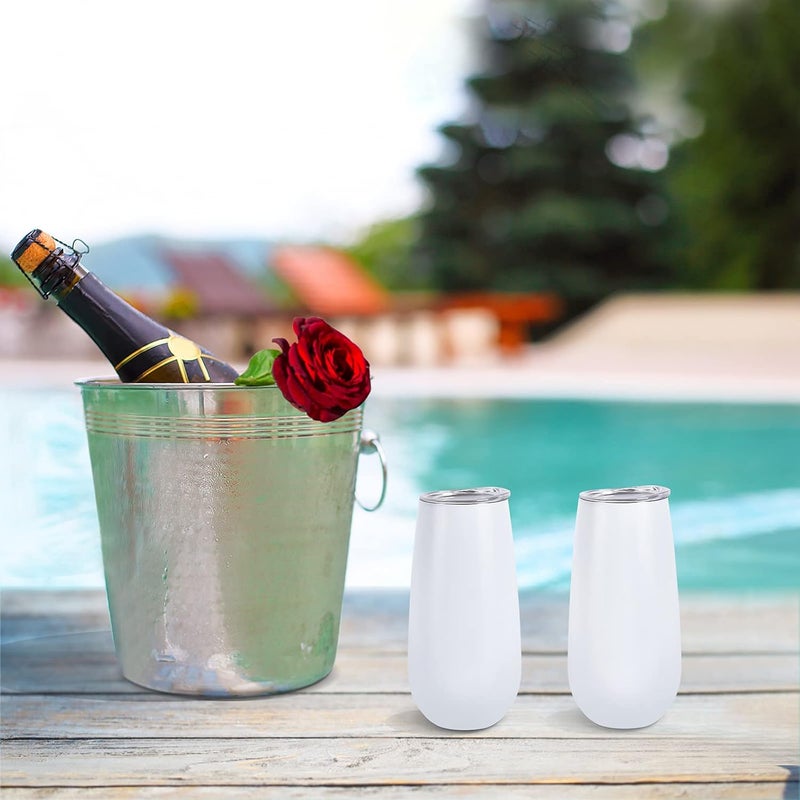 Lifecapido 2 Pack Stemless Champagne Tumblers, 6 Oz Champagne Insulated Tumblers, Double Insulated Champagne Flute Tumbler, Unbreakable Champagne Gl for Friends Birthday Christmas Wedding (White) - Image 3