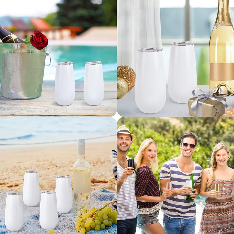 Lifecapido 2 Pack Stemless Champagne Tumblers, 6 Oz Champagne Insulated Tumblers, Double Insulated Champagne Flute Tumbler, Unbreakable Champagne Gl for Friends Birthday Christmas Wedding (White) - Image 5