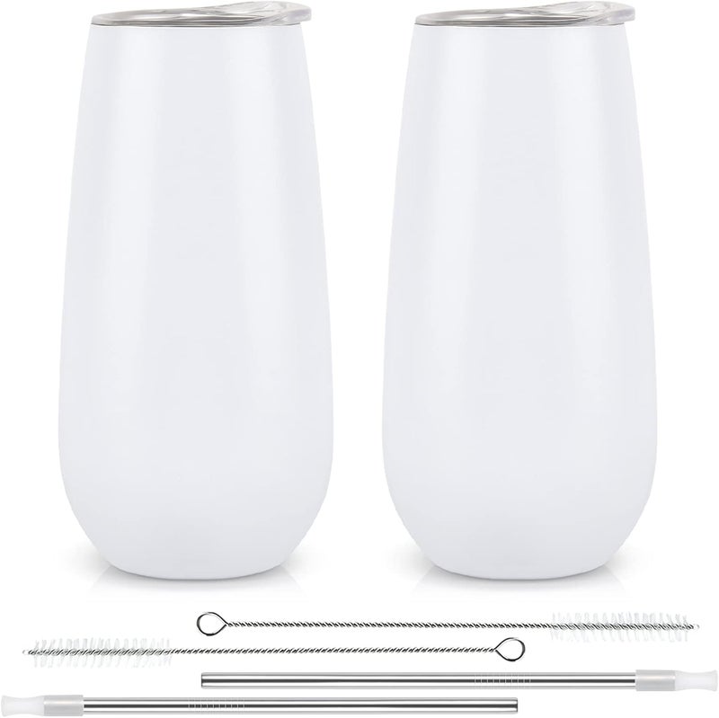 Lifecapido 2 Pack Stemless Champagne Tumblers, 6 Oz Champagne Insulated Tumblers, Double Insulated Champagne Flute Tumbler, Unbreakable Champagne Gl for Friends Birthday Christmas Wedding (White) - Image 1