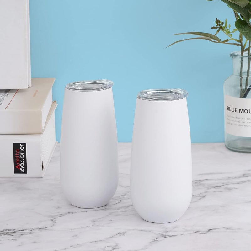 Lifecapido 2 Pack Stemless Champagne Tumblers, 6 Oz Champagne Insulated Tumblers, Double Insulated Champagne Flute Tumbler, Unbreakable Champagne Gl for Friends Birthday Christmas Wedding (White) - Image 2