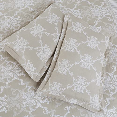 Victor King Size Light Weight Super Soft Easy Care Necklace Pattern & 4 Sided Border Bedsheet/Bed Cover with 2 Pillow Covers (91X106 Inch, Cream Beige) - Image 3