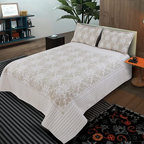 Victor King Size Light Weight Super Soft Easy Care Necklace Pattern & 4 Sided Border Bedsheet/Bed Cover with 2 Pillow Covers (91X106 Inch, Cream Beige) - Image 1