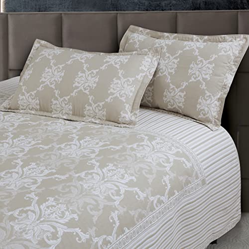 Victor King Size Light Weight Super Soft Easy Care Necklace Pattern & 4 Sided Border Bedsheet/Bed Cover with 2 Pillow Covers (91X106 Inch, Cream Beige) - Image 2