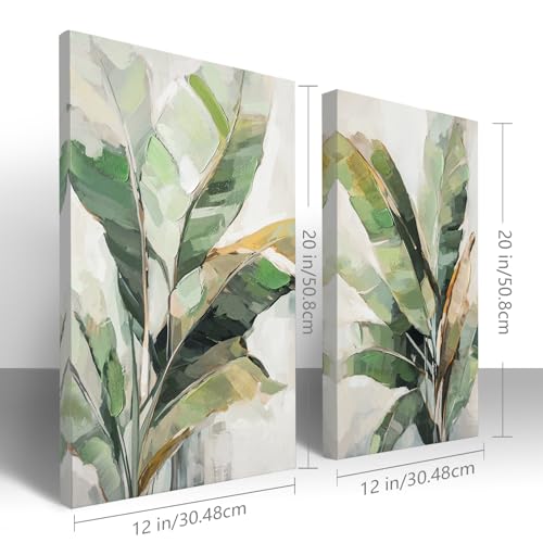 JolyWell Botanical Wall Art Set Hand Painted, for Living Room plant wall art,Green Tropical Plant Leaf Wall Decor, Modern Banana Leaf Wall Painting, for Bedroom, Dining Room, Office - 12x20 Inch 2pack - Image 3