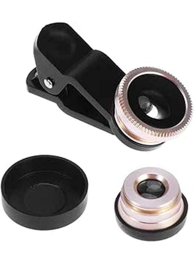 Golden 3 in 1 Clip On Camera Lens Kit for Smartphones Fisheye Wide Angle Macro Photography Video - Image 1