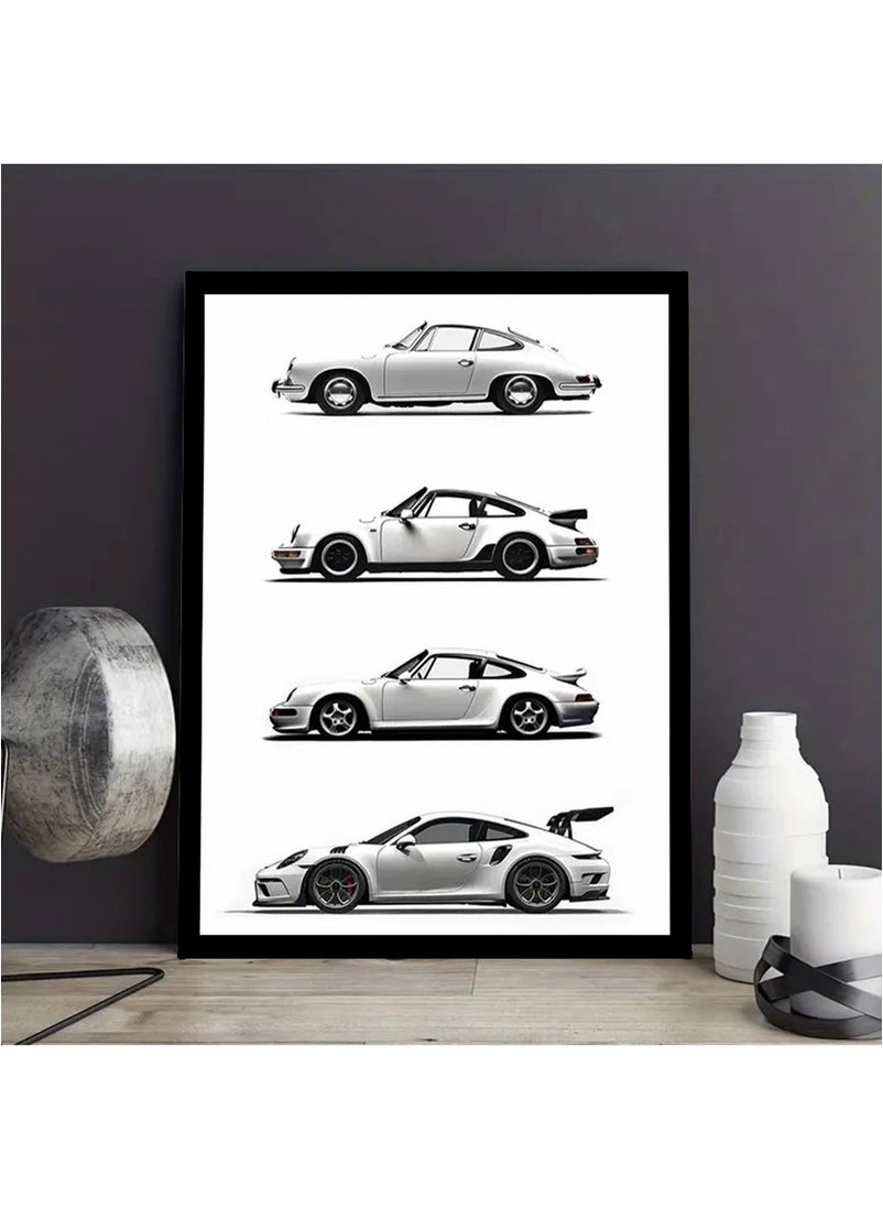Spoil Your Wall - Four Cars Design Wall Poster with Black Frame, Wall Arts Home Décor Photo Frames, 40x55 cm by Spoil Your Wall - Image 1