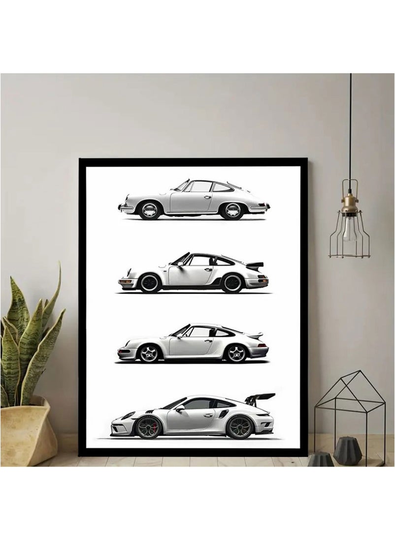 Spoil Your Wall - Four Cars Design Wall Poster with Black Frame, Wall Arts Home Décor Photo Frames, 40x55 cm by Spoil Your Wall - Image 1