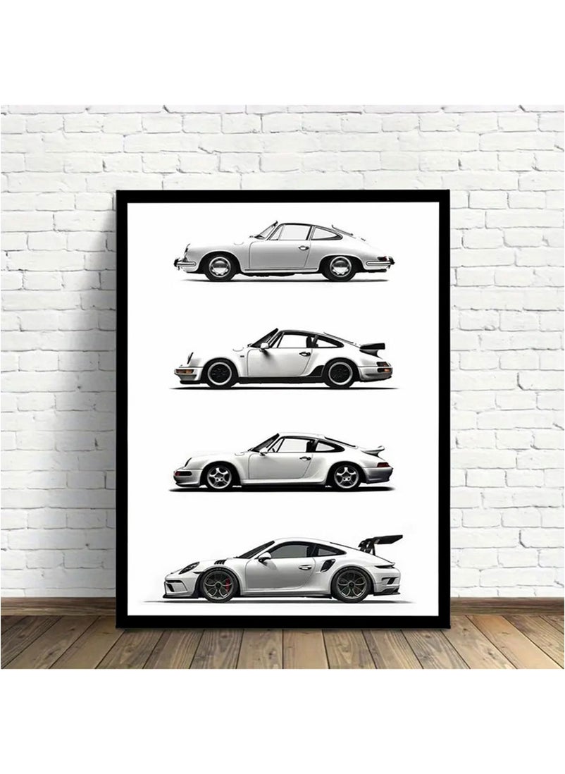 Spoil Your Wall - Four Cars Design Wall Poster with Black Frame, Wall Arts Home Décor Photo Frames, 40x55 cm by Spoil Your Wall - Image 1
