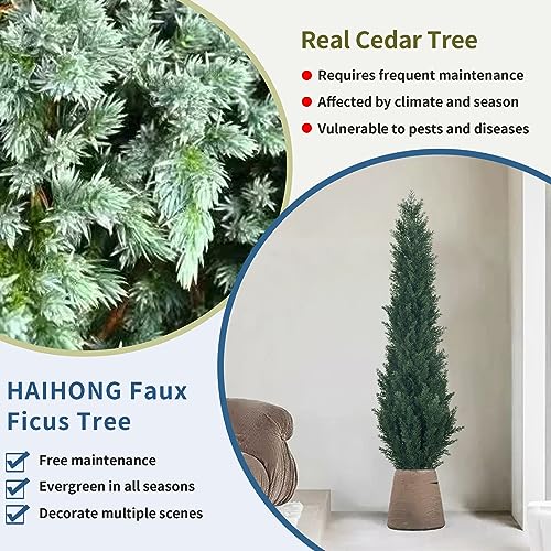 HAIHONG 4ft Artificial Cedar Topiary Trees - Fake Boxwood Topiary Cypress Trees Potted Plants, Artificial Plants Shrubs for Home Indoor Outdoor Garden Porch Decor - Image 4