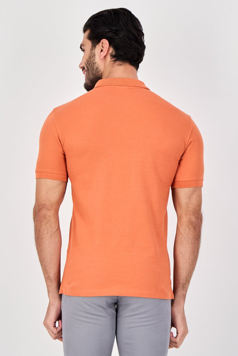 Celio قميص بولو قصير الأكمام للرجال بتصميم عادي، برتقالي محترق - Image 2