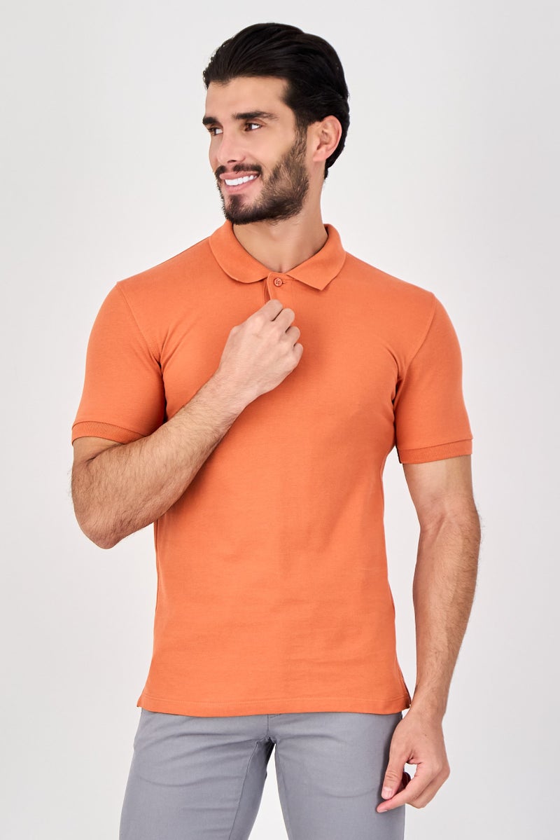 Celio قميص بولو قصير الأكمام للرجال بتصميم عادي، برتقالي محترق - Image 1