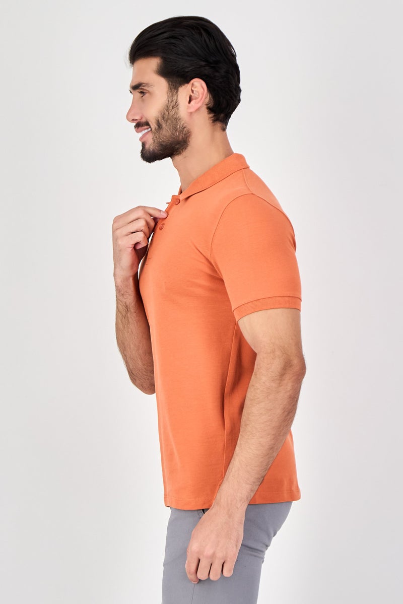 Celio قميص بولو قصير الأكمام للرجال بتصميم عادي، برتقالي محترق - Image 3