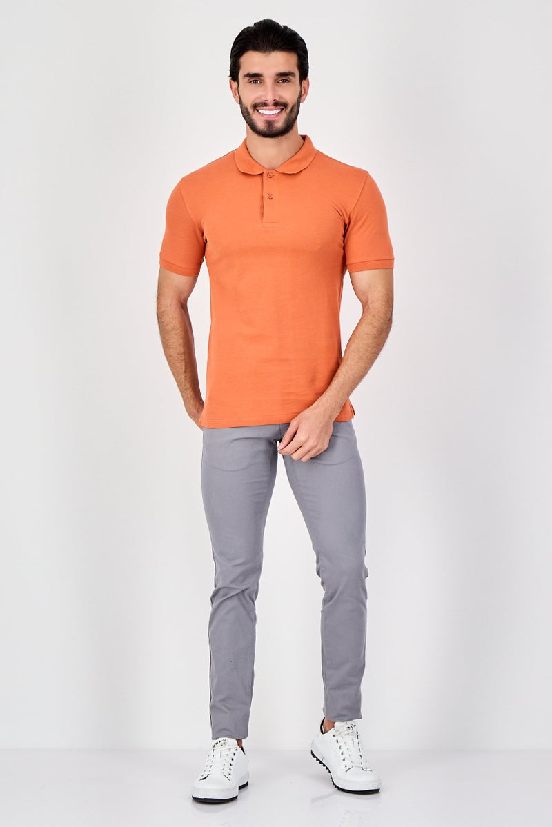 Celio قميص بولو قصير الأكمام للرجال بتصميم عادي، برتقالي محترق - Image 4