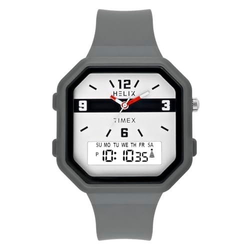 Helix by Timex Ana Digital Watch for Man with Grey Octogonal Dial & Grey Silicone Strap Band Water Resistant Men's Wrist Watches - TWESK6602T - Image 1