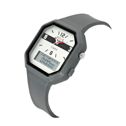 Helix by Timex Ana Digital Watch for Man with Grey Octogonal Dial & Grey Silicone Strap Band Water Resistant Men's Wrist Watches - TWESK6602T - Image 2