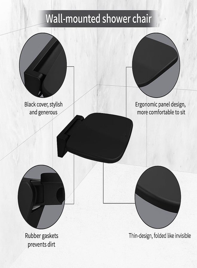 BATH GURU Wall-Mounted Folding Shower Chair for Bathroom - Heavy-Duty Shower Seat for Seniors, Disabled, Pregnant Women | Space-Saving Foldable Wall Chair, Non-Slip Design, High Load Capacity (Black) - Image 3