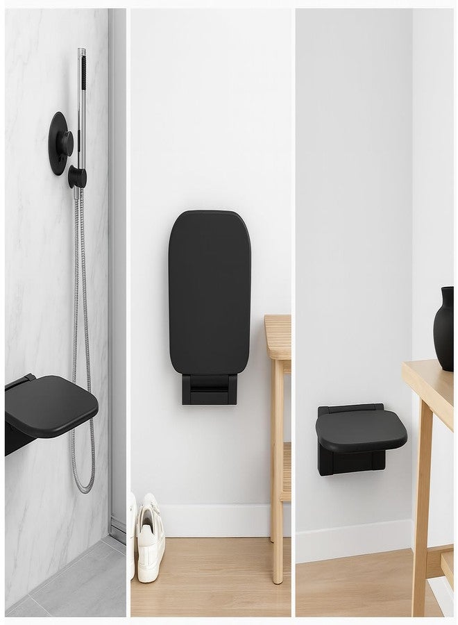 BATH GURU Wall-Mounted Folding Shower Chair for Bathroom - Heavy-Duty Shower Seat for Seniors, Disabled, Pregnant Women | Space-Saving Foldable Wall Chair, Non-Slip Design, High Load Capacity (Black) - Image 5