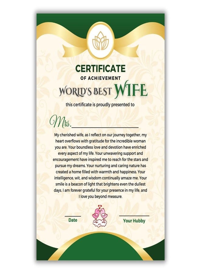 AanyaCentric A4 Size 8.3x11.7inches Best Wife in The World Certificate For Lover Greeting Card Birthday Anniversary Gift For Wifey Love Girlfriend - Image 1