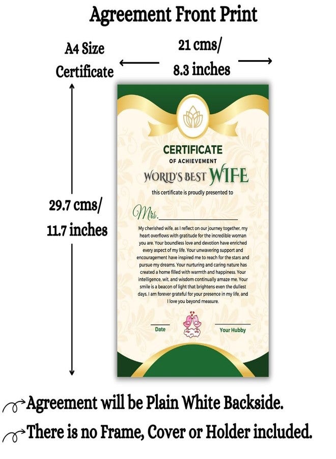 AanyaCentric A4 Size 8.3x11.7inches Best Wife in The World Certificate For Lover Greeting Card Birthday Anniversary Gift For Wifey Love Girlfriend - Image 3