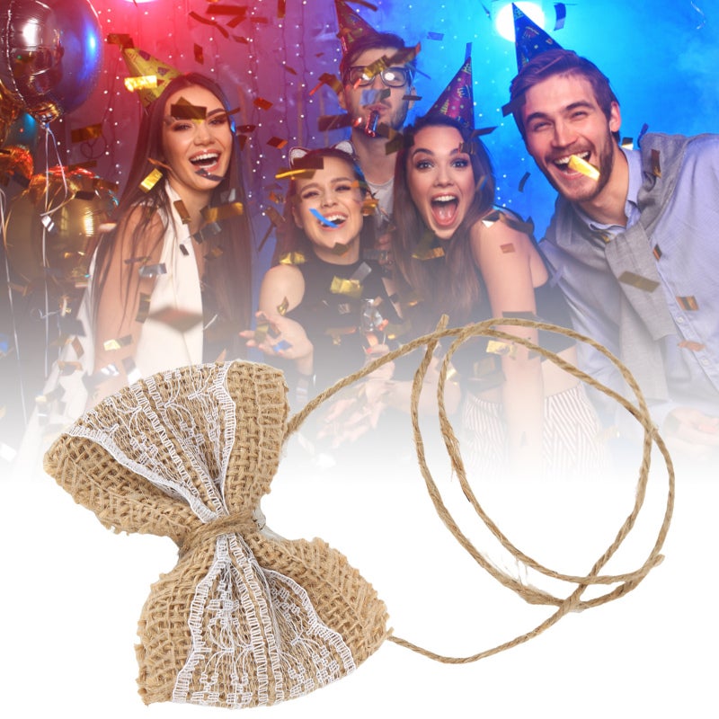 Burlap Bow Set of 6 Natural Jute Bows with Lace Country Style - Durable DIY Decorations for Christmas Weddings Home Decor and Gift Wrapping - Image 3