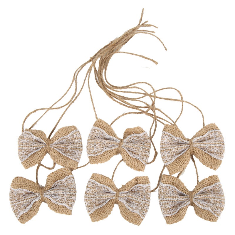 Burlap Bow Set of 6 Natural Jute Bows with Lace Country Style - Durable DIY Decorations for Christmas Weddings Home Decor and Gift Wrapping - Image 4