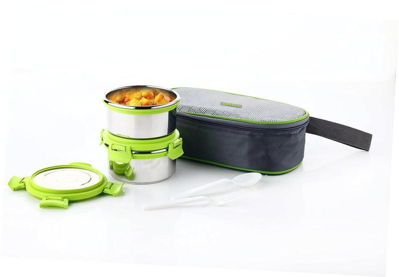 Ganesh Sigma Twin Airtight & Leak Proof Container Lunch Box with Bag 300 ML (Stainless Steel - Multicolor) - Image 1
