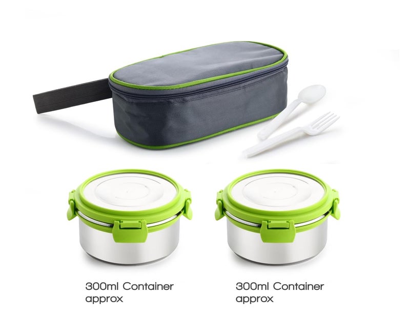 Ganesh Sigma Twin Airtight & Leak Proof Container Lunch Box with Bag 300 ML (Stainless Steel - Multicolor) - Image 2
