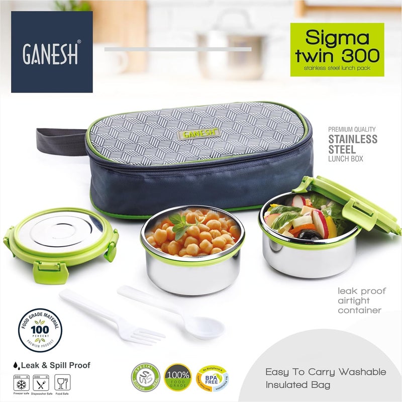 Ganesh Sigma Twin Airtight & Leak Proof Container Lunch Box with Bag 300 ML (Stainless Steel - Multicolor) - Image 4