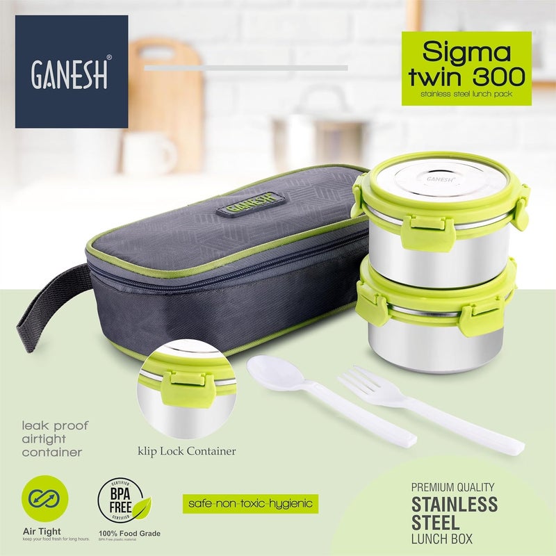 Ganesh Sigma Twin Airtight & Leak Proof Container Lunch Box with Bag 300 ML (Stainless Steel - Multicolor) - Image 5
