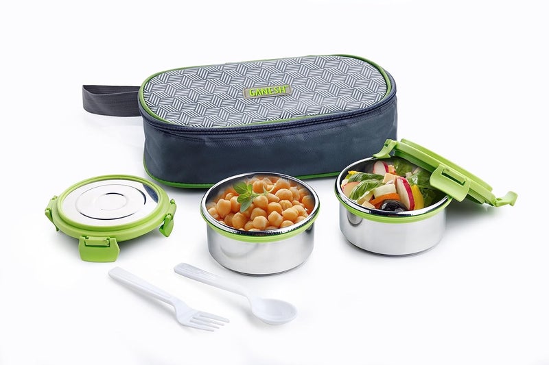 Ganesh Sigma Twin Airtight & Leak Proof Container Lunch Box with Bag 300 ML (Stainless Steel - Multicolor) - Image 3