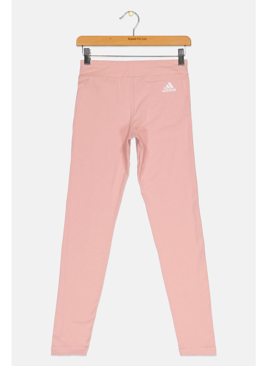 Adidas Kids Girl Tight Fit Brand Logo Training Leggings, Mauve  - Image 2
