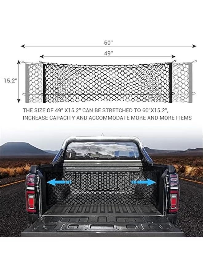 Cargo Net Organizer for Truck Bed Storage, Elastic Mesh Divider Compatible with Chevy Silverado and Ford F150 F250, 49x15.2 Inch - Image 3