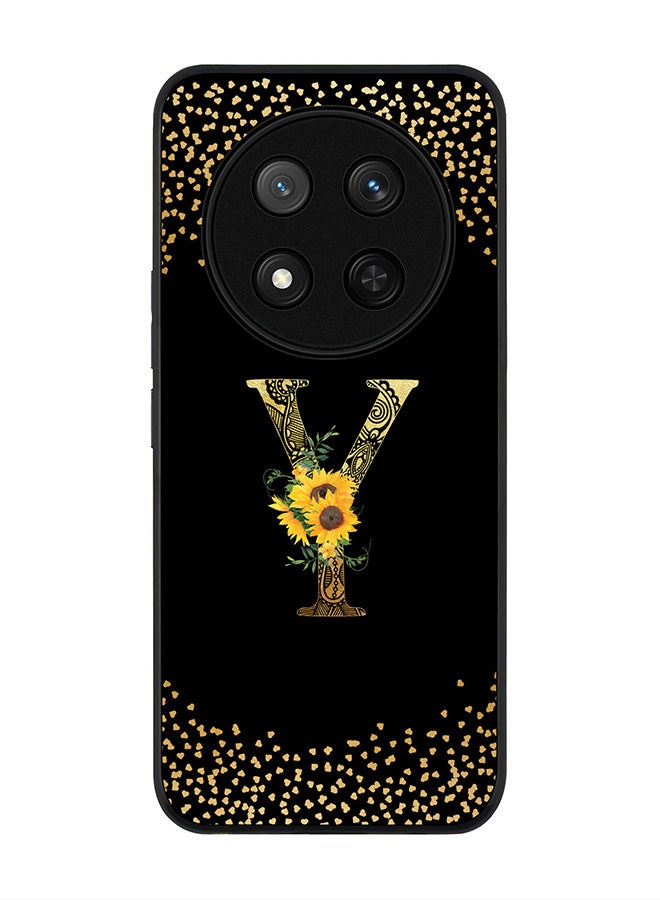 Stylizedd For Honor X9c / Honor Magic7 Lite 5G Case,Slim fit Camera Protection, Shockproof Thin Phone cover  - Custom Floral Monogram - Y ( Black ) - Image 1