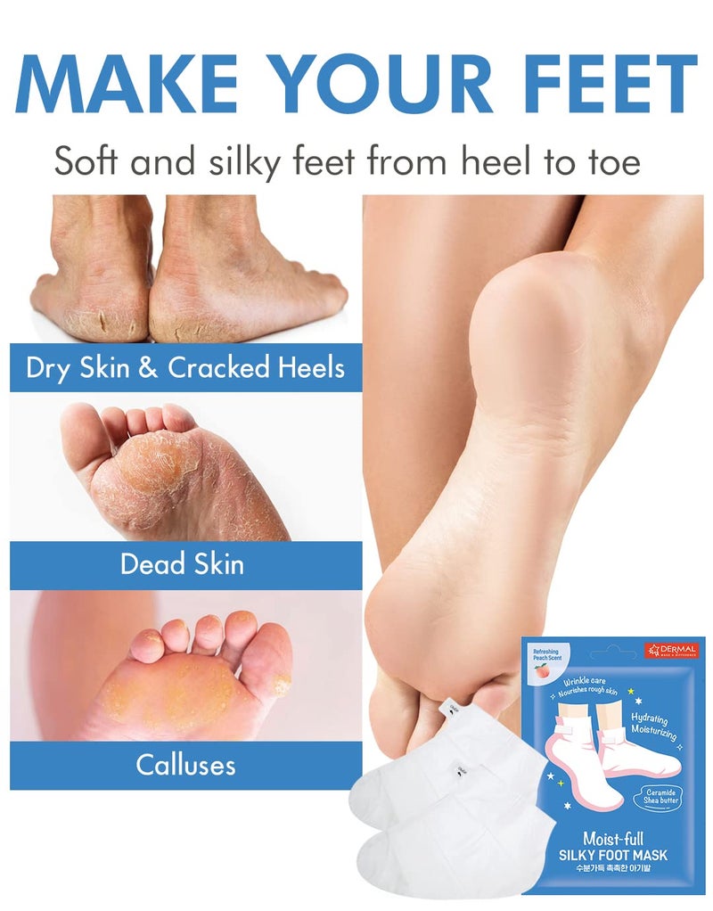 DERMAL مجموعة جوارب القدمين والقفازات الحريرية من ديرمال - 6 قطع - لعلاج القدمين واليدين الجافتين - علاج سبا منزلي - مختبر من قبل أطباء الجلد، خالي من القسوة، جمال كوري - Image 2