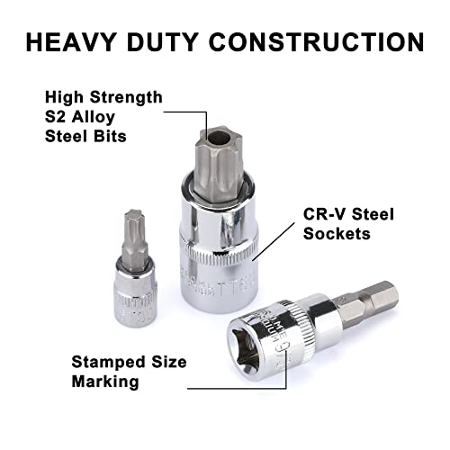Mayouko 107-Piece Bit Socket Set, 1/4", 3/8" and 1/2" Drive, Torx/Hex/Ball End Hex, SAE/Metric, S2 Steel Bits - Image 4