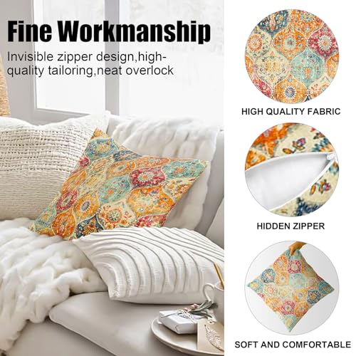 ZSYTZL Boho Throw Pillow Covers 18x18 inch Set of 2,Soft Pillowcases Bohemia Carpet Printing Pattern Decorative Sofa Living Room Bed Square Pillow Case Cushion Cover-Cream Color - Image 4