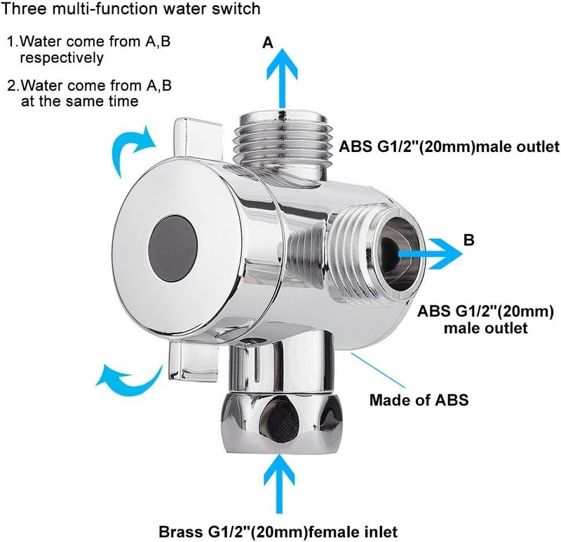 كلاراكو صمام تحويل موزع مياه ثلاثي الاتجاهات لرأس الدش، صمام محول متعدد الوظائف قابل للتعديل بمفتاح G1/2 بوصة لبيديه المرحاض أو رأس الدش - Image 5