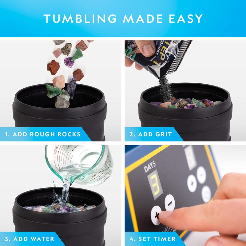 Blue Marble طقم مطحنة الصخور من ناشيونال جيوغرافيك - برميل بسعة 3 رطل كبير جداً مع محرك ثلاثي السرعات ومؤقت لمدة 9 أيام، الطقم يتضمن صخور للتدوير ومواد تلميع الصخور، مطحنة الصخور للبالغين والأطفال - Image 2